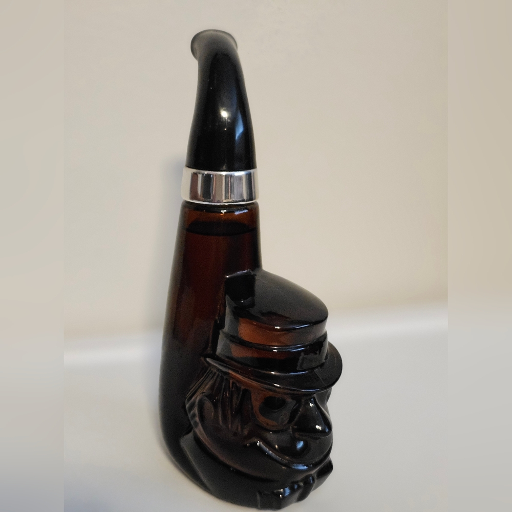Vintage 1967 Avon Pipe Dream Leprechaun Face Leather Aftershave Full Amber Glass